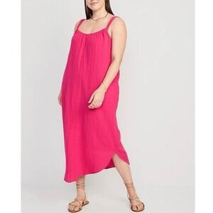 Old Navy Women's Pink Gauze Cami Midi Dress Tie Back Size Small‎